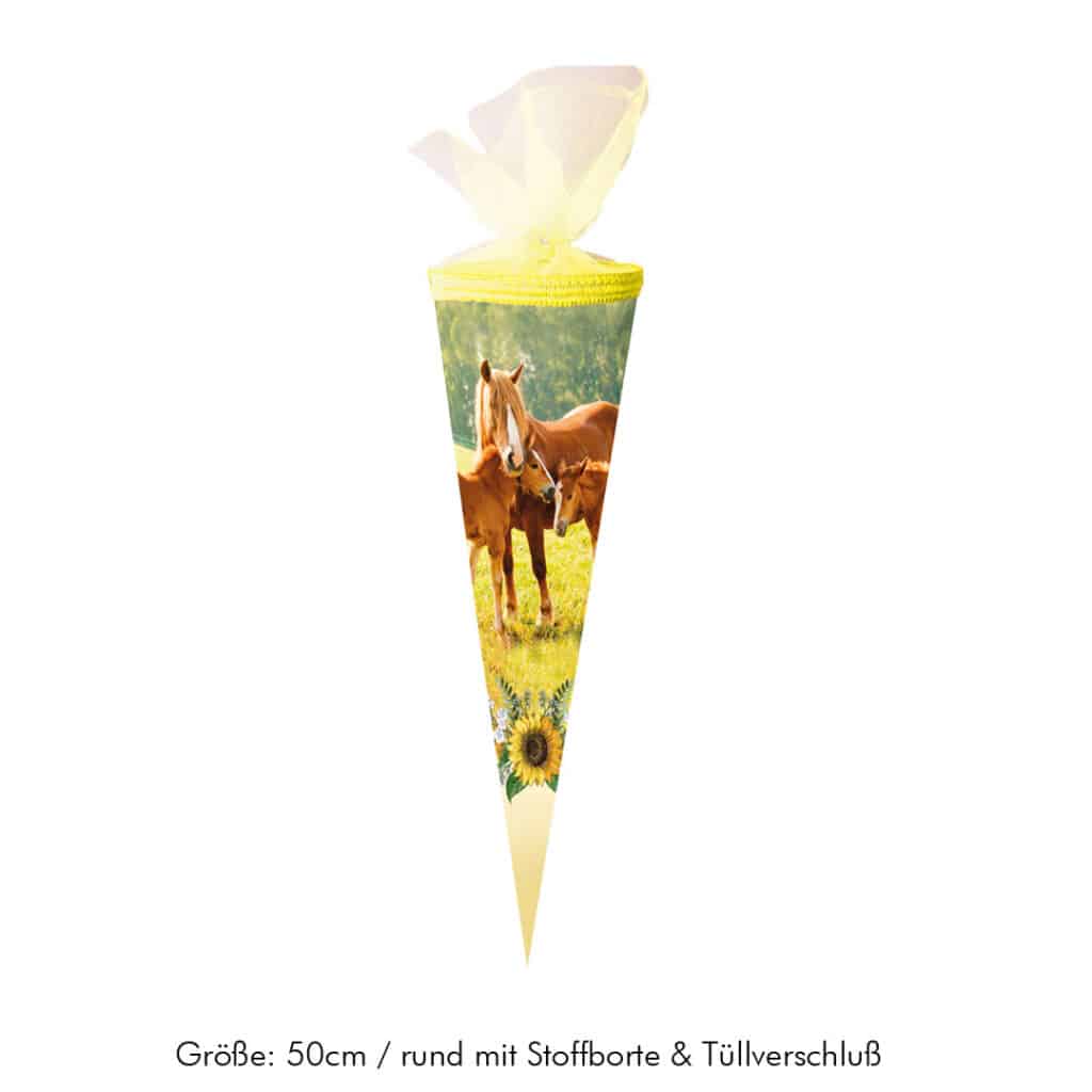 Nestler-Schultuete-Zuckertuete-Pferde-Fohlenweide-50cm
