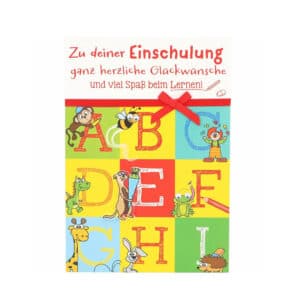 Grusskarte-zur-Einschulung-Glueckwunschkarte-zum-Schulanfang-Alphabet-mit-Tieren